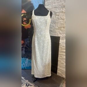 Ivory Lace Evening Dress with Square Neck